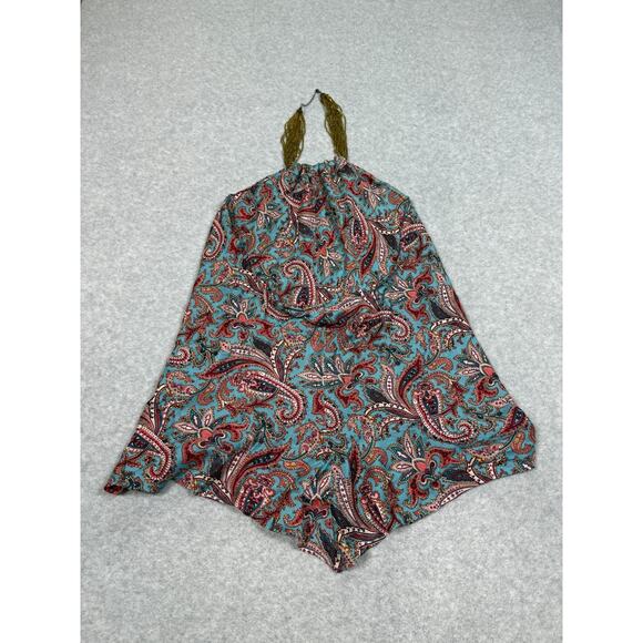 Ruth Womens Size 12 Paisley Floral Silk Scarf Halter Top Beaded Neck - Picture 2 of 6